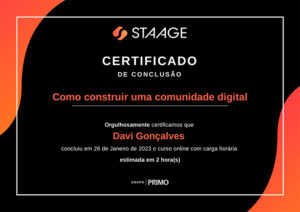 Imagem de um Certificado do Curso: Como construir uma comunidade digital