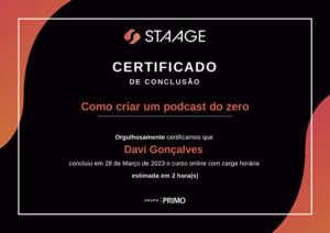 Imagem de um Certificado do Curso: Como criar um podcast do zero