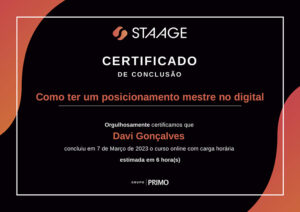 Imagem de um Certificado do Curso: Como ter um posicionamento mestre no digital