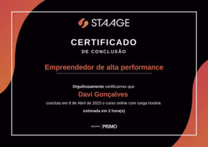 Imagem de um Certificado do Curso: Empreendedor de alta performance