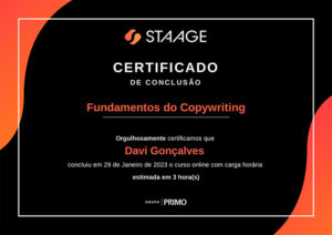 Imagem de um Certificado do Curso: Fundamentos do Copywriting