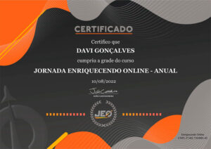 Imagem de um Certificado do Curso com João Castanheira: Jornada Enriquecendo Online