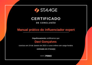 Imagem de um Certificado do Curso: Manual prático do influenciador expert