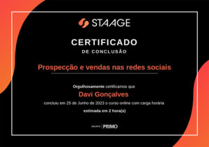 Imagem de um Certificado do Curso: Prospecção e vendas nas redes sociais