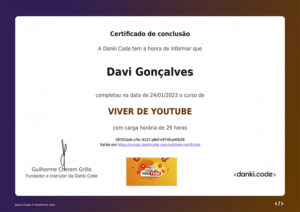 Imagem de um Certificado do Curso: Viver de Youtube