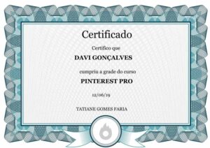 Imagem de um Certificado do Treinamento: Pinterest Pro